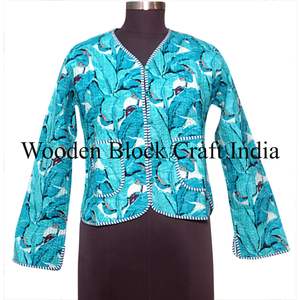 Veste courte matelassée réversible en coton biologique 100% fait main pour femme, imprimée, tricotée, écologique, respirante, patchwork vintage - Product Image 1