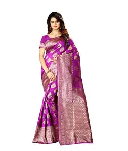 最畅销的最新设计纱丽乔其纱与重序列刺绣作品新Kanchipuram真丝纱丽印度女性