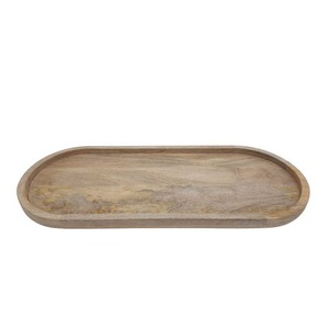 Plateau de service en vrac personnalisé fait à la main vaisselle en bois de manguier de couleur argile pour décoration de restaurant et de mariage plateau ovale - Product Image 2