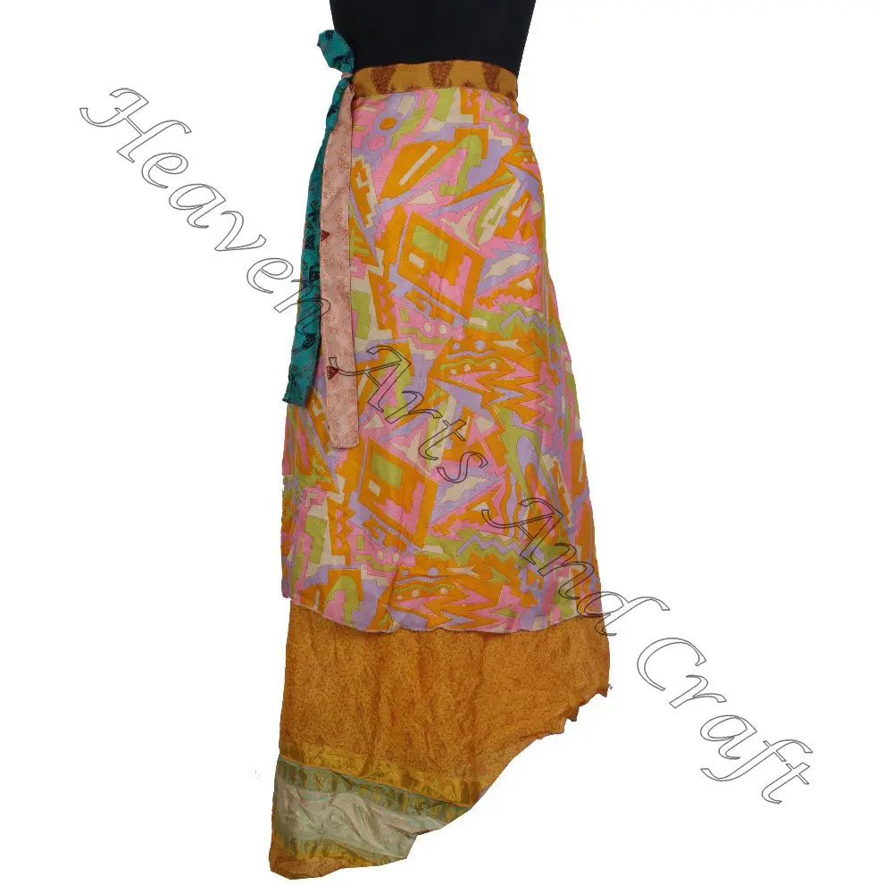 Pakaian pantai rok bungkus Sari sutra bolak-balik daur ulang rok bungkus desainer panjang sutra Vintage untuk pakaian wanita convertible