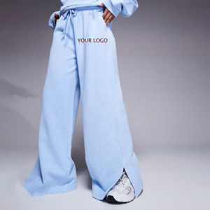 Venta al por mayor de alta calidad Streetwear cintura elástica pantalones de chándal acampanados de pierna ancha 100% algodón Fleece Loose Fit Joggers para mujeres - Product Image 1