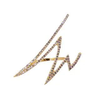 时尚天然铺路钻石美丽婚礼精品珠宝批发时尚实心18k黄金之字形设计戒指供应商