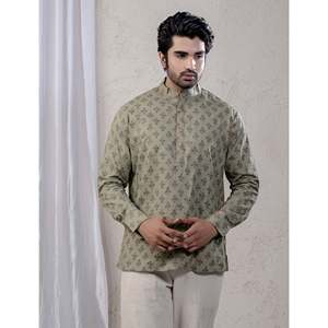 100% Cotton Printed Casual Short <b>Kurta</b> for <b>Men</b> <b>Men's</b> Floral Pattern Casual Shirt with Full Sleeves Poplin Fabric Breathable - Product Image 1