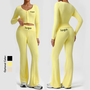 Conjunto Deportivo de Manga Larga con Cuello en V para Mujer, Pantalones Ajustados con Bordado de Hilo Suave para Yoga, Correr, Talla Grande - Product Image 1