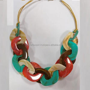 Atractivo nuevo Simple y barato resina y Cuerno Oval enlace cadena collar joyería para mujeres de la India por RF Crafts - Product Image 3