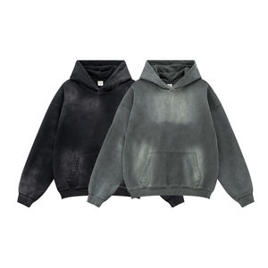 Pull-over vintage vierge poids lourd en éponge française avec logo personnalisé Sweat à capuche lavé à l'acide à double fermeture éclair de haute qualité pour hommes - Product Image 5