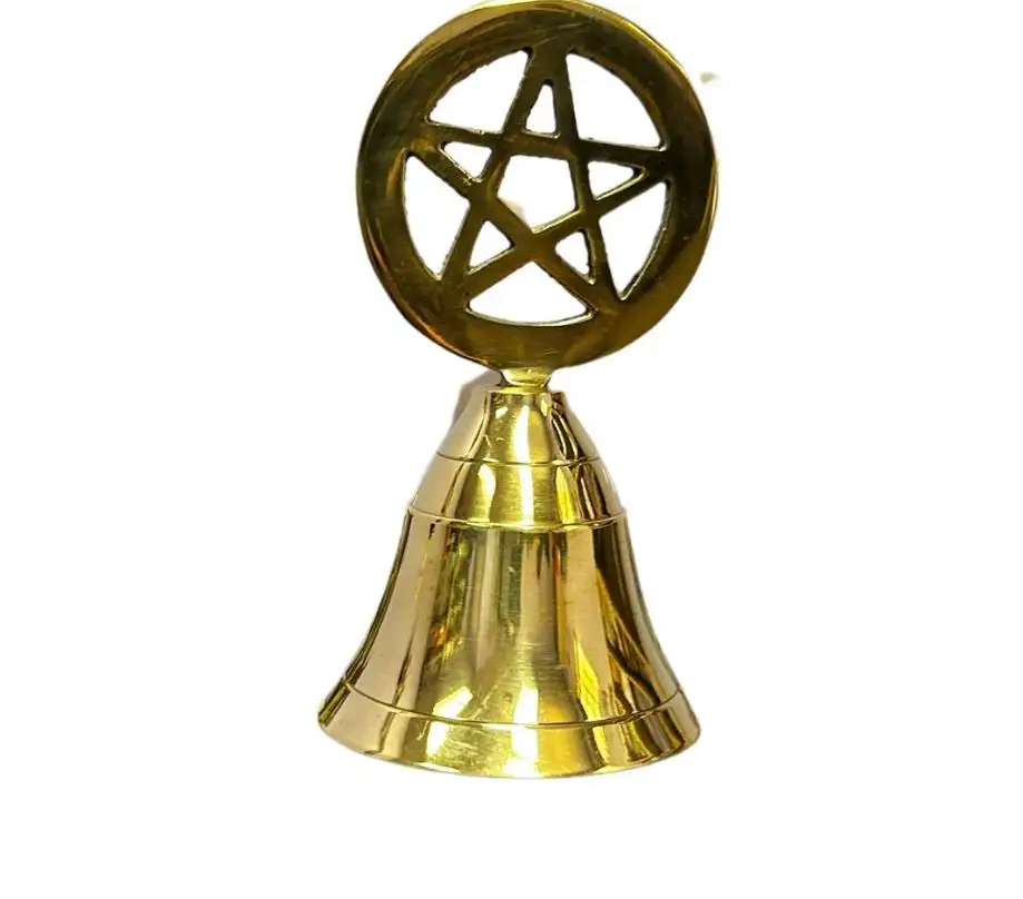 Sino de bronze artesanal com pentagrama para decoração de casa, sino de altar vintage para escola, bonito e vintage