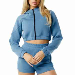Women's Sexy Cropped Hoodie Quick Dry Embroidery <b>Top</b> Long Sleeve Sweatshirt Breathable <b>Crop</b> <b>Top</b> Set Custom Wholesale - Product Image 1