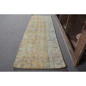 Turkish Vintage Rug 2x6.4 ft, <b>Yellow</b> Ombr Rug - Product Image 2