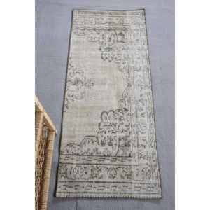 Vintage 2 X 4.8ft Beige <b>Brown</b> <b>Wool</b> Rug Classic Patchwork Design Handmade Rectangle Plush for Bedroom Bedside Polyester Latex - Product Image 1