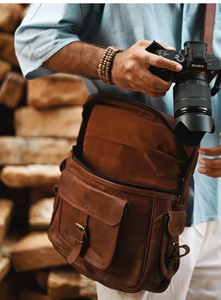 Meilleur prix 100% sac de support de caméra en cuir de buffle Design classique élégant avec fermeture à glissière durable directement fabricant indien - Product Image 5