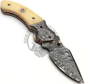 Couteau pliant en acier damas de qualité supérieure avec poignée en os de chameau couteau de poche de Camping pour couteau de chasse de survie en plein air - Product Image 3