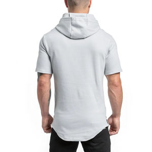 Hot Sale Gym Workout Bodybuilding Half Sleeve <b>Tight</b> Fit Hoodie Wholesale Custom Cheap Short Sleeve Exercise Hoodie - Product Image 4