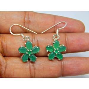 Pendientes de flores elegantes de Plata de Ley 925, joyería de boda minimalista de ónix verde Natural para regalo - Product Image 3