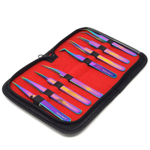 Juego de 8 Pinzas de Acero Inoxidable para Extensión de Pestañas, Color Arcoíris, Herramientas Profesionales para Salón de Belleza con Estuche - Product Image 2