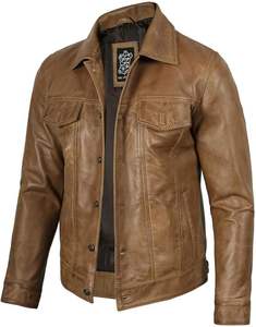 Veste en cuir pour homme - Véritable cuir d'agneau vintage, vestes en cuir pour homme de style camionneur - Product Image 6
