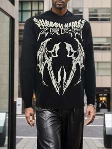 Pull de plage en jacquard à col ras du cou respirant pour hommes Halloween Ailes de démon Pull en tricot épais en molleton à motif uni - Product Image 2