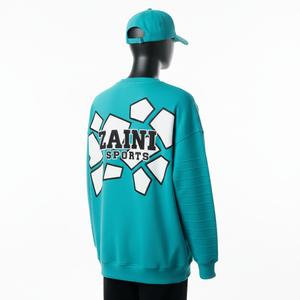 Sweat-shirt surdimensionné en tissu polaire doux de qualité supérieure, couleur sarcelle, avec panneau sur la manche et broderie de logo personnalisé, sweat-shirts basiques - Product Image 5