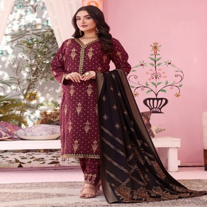 Costumes 3 pièces de pelouse en viscose pakistanaise de marque supérieure pour adultes costumes d'hiver de marque originale brodés Bin Hameed pour filles - Product Image 5