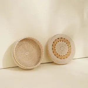 Handwoven Natural Rattan Round <b>Storage</b> <b>Box</b> <b>With</b> <b>Lid</b> Wicker Organizer Basket <b>Decorative</b> Handmade Container For Home Living Room - Product Image 3