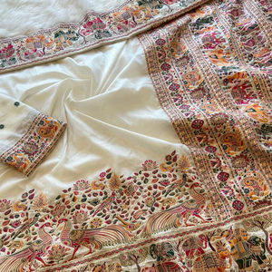 Puro y suave Rajwadi Pashmina tejido de seda sari blanco diseñador blusa pesada étnico clásico fiesta nupcial boda desgaste para mujeres - Product Image 1