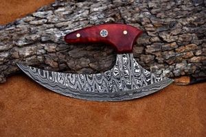 Couteau à pizza artisanal en acier damas forgé, lame en acier carbone, écologique, couteau Ullu, hachoir de chef, manche en bois, coupe en cuisine - Product Image 3