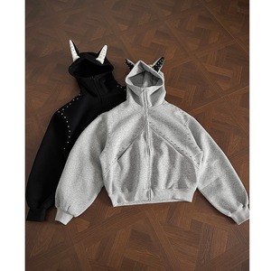 Sudadera con capucha con cremallera de algodón liso de alta calidad para hombre personalizada al por mayor cremallera pesada de 500GSM - Product Image 2