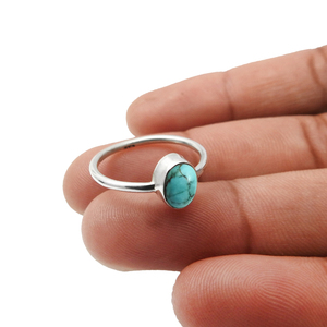 Hot Selling Good Quality 925 Sterling Silver Natural <b>Turquoise</b> Gemstone Oval Shape Daily Wear Elegant <b>Ring</b> for Woman Girls India - Product Image 4