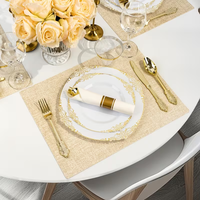 Ensembles de vaisselle jetables en plastique rose doré de luxe élégants et haut de gamme pour 25 invités, pour fêtes et mariages, compatibles congélateur/lave-vaisselle/micro-ondes