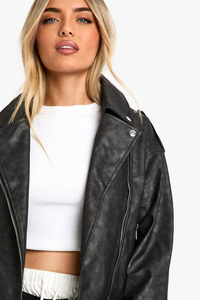 Chaqueta de Cuero Negra para Mujer, Invierno, Tejida, Transpirable - Product Image 6