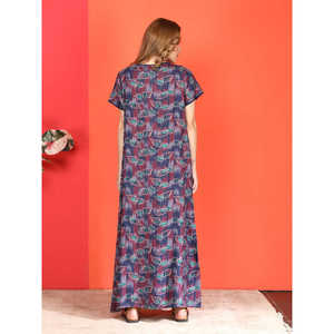 Camisón Evolve Alpine Casual de Longitud Completa con Bolsillo Lateral, Bordado en el Escote, Tejido Suave, Cierre Elástico en la Cintura, Estilo Adorable - Product Image 3