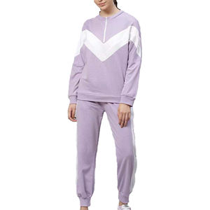 Ensemble de survêtement décontracté pour femme, respirant et confortable, coupe ample, 100% coton, hiver, capuche, uni, taille élastique, polaire - Product Image 1