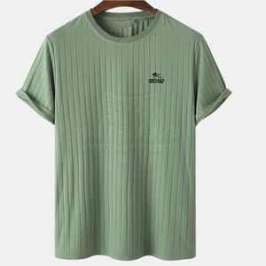 2023 haute qualité hommes couleur unie à manches courtes T-Shirt respirant Anti-rides coton/fibre de bambou tricoté tissu fabriqué - Product Image 1