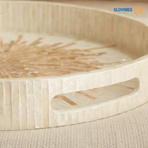 Ensemble de plateaux de service en osier durable et écologique avec décor en nacre pour le restaurant, la maison et le stockage. - Product Image 4