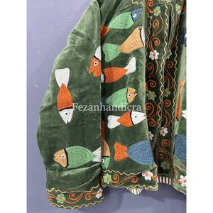 Autumn Winter Unisex Velvet Fish Embroidery Uzbek Suzani Jacket Stand Collar Cotton Lining Floral Pattern Wholesale Short <b>Coat</b> - Product Image 3