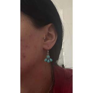 Gary Shorty Kingman Turquoise & Sterling <b>Silver</b> Drop <b>Earrings</b> <b>Dangle</b> Cluster Design - Product Image 2