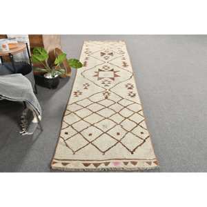 Tapis Vintage Turc Bohème Beige Marron 2.6 X 10.4ft Grande Surface Patchwork Tissage Plat Laine Latex pour Couloir Rectangle Espace - Product Image 4