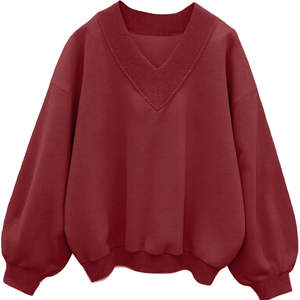 Sudadera con Capucha Extra Grande para Mujer, Corte Holgado, Color Rojo Oscuro, Suave y Cálida, Informal, Cómoda, de Manga Larga, para Otoño - Product Image 1