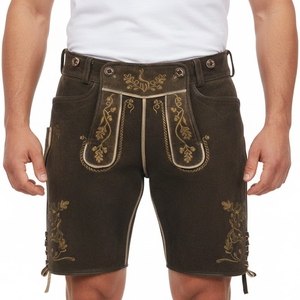 Shorts Lederhosen pour hommes en daim de chèvre respirant à carreaux bavarois, fermeture boutonnée, toutes tailles, pour l'Oktoberfest, tissu personnalisé en cuir - Product Image 3