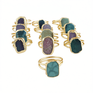 Trendy Gold-Plated Fashion <b>Rings</b> with Unique Natural Stone Designs for Resale - Product Image 3