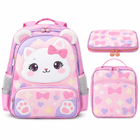 Ensemble de sacs à dos scolaires personnalisés pour filles, motif chat mignon, 3 pièces, avec sac à déjeuner assorti et trousse à crayons, OEM ODM