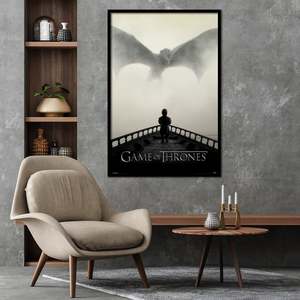 Game of Thrones Wall Decor Black <b>Frame</b> Paper <b>Poster</b> Featuring Lion and Dragon - Product Image 1