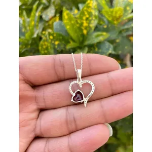 925 Silver Necklace Heart Garnet Trendy Claw <b>Set</b> Rhodium Gold Gift for Lovers-Featuring Number Flower Motifs Diamond <b>Pearl</b> - Product Image 4
