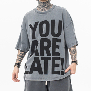 Camisetas gráficas de algodón pesado de gran tamaño con hombros caídos para hombres, camiseta Vintage con lavado ácido, camisetas personalizadas para hombres - Product Image 1