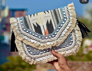 Linen Fabric <b>Boho</b> Tribal Pouch Bohemian Evening Clutch <b>Bags</b> for Women Embroidery Style Clutch <b>Bag</b> for Women Wholesale - Product Image 5