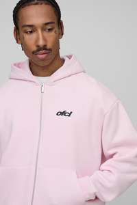 Sudadera con capucha de alta calidad de color rosa personalizado para hombre 100% algodón peso pesado hombro caído doble cremallera bolsillos - Product Image 5