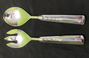 Ensemble de cuillères à salade 2 pièces de haute qualité Belle vadrouille époxy multicolore ivoire mesurant le meilleur prix Camping en métal inoxydable - Product Image 4