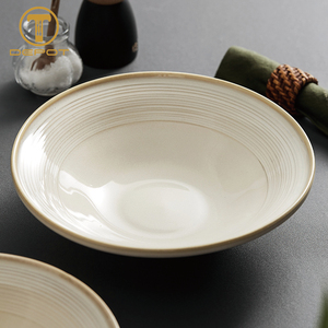 Bol en céramique beige de 10 pouces avec bord doré, <span class=keywords><strong>assiette</strong></span> creuse texturée pour restaurants et bistrots européens, approvisionnement commercial en gros - Product Image 3