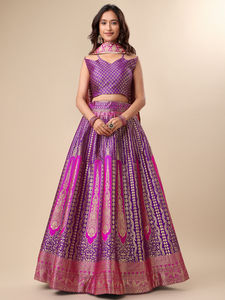 ชุด lehenga choli แบบเย็บกึ่งพร้อมเสื้อแจ็คการ์ดลายวงกลมบานและชุดเสื้อผ้า zari - Product Image 5