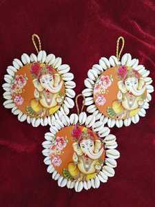 เซเคราลี่เซเรนตี้-ไม้ Cowrie เปลือกหอยพระพิฆเนศรถแขวนแดชบอร์ดไอดอลโชว์ชิ้น Kodi แขวนเทศกาลบ้าน Mandir ขอให้โชคดี - Product Image 2